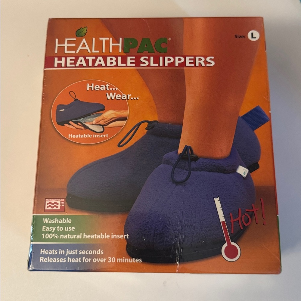 NEW- Sealed healthpac Heatable Slippers.  mens 9.5-11, women’s size 11-13. Large